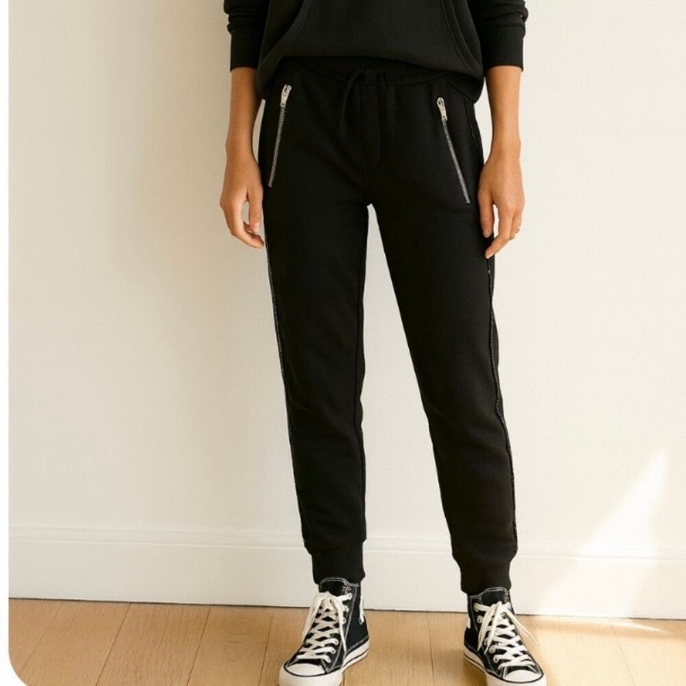 The Kooples Black Koggers With Side Trim Tapered Legs In Black Size Large